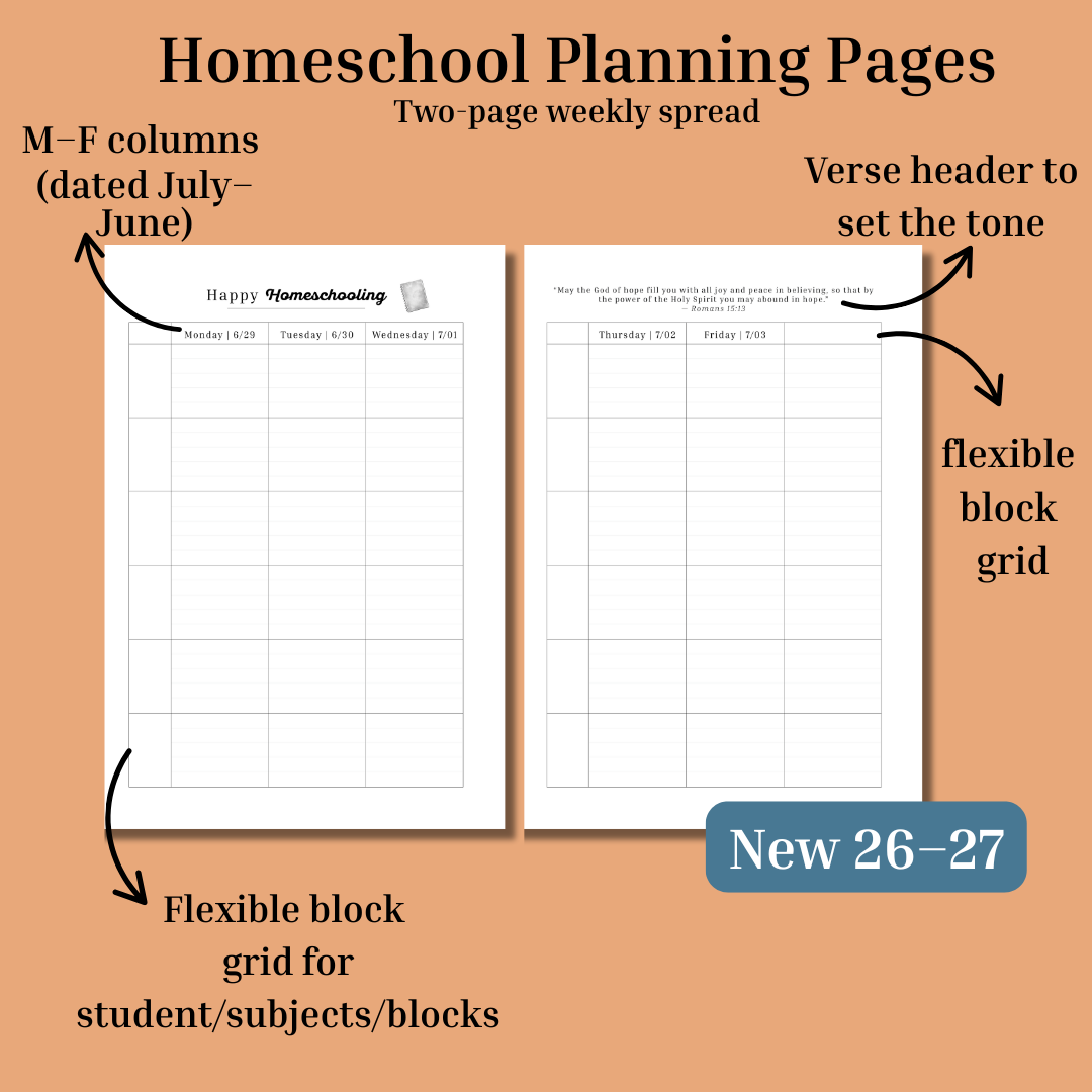 *Pre-Order* Home Management & Homeschool Planner Bundle — Blush Grace (Planner + Daily Pages) (2026–2027)
