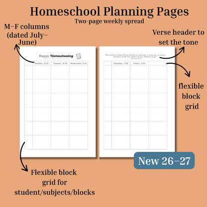 *Pre-Order* Home Management & Homeschool Planner Bundle — Blush Grace (Planner + Daily Pages) (2026–2027)