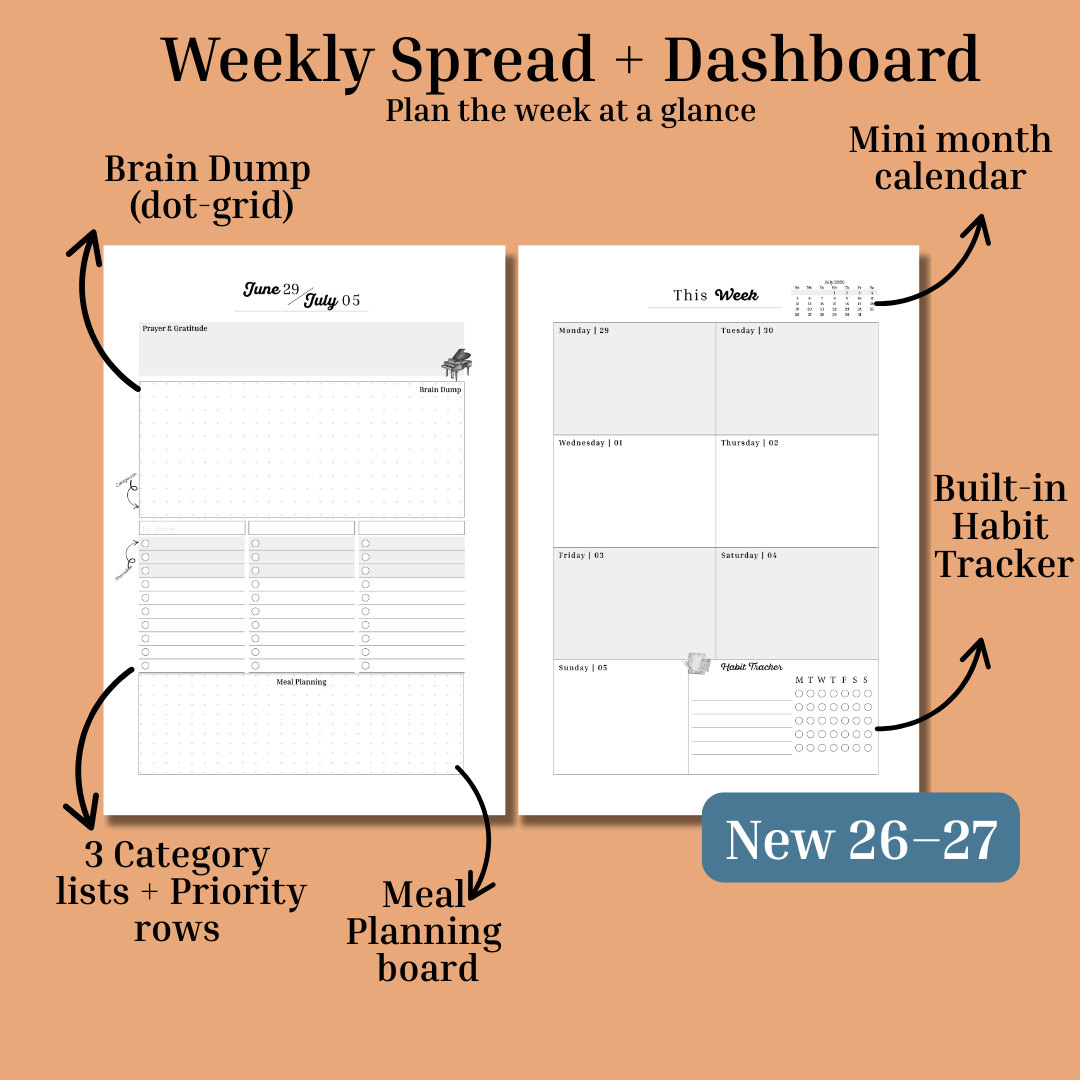 *Pre-Order* Home Management & Homeschool Planner Bundle — Blush Grace (Planner + Daily Pages) (2026–2027)