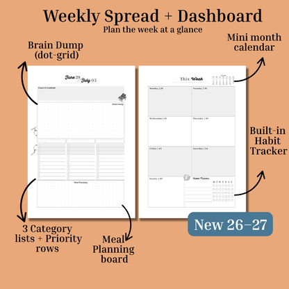 *Pre-Order* Home Management & Homeschool Planner Bundle — Blush Grace (Planner + Daily Pages) (2026–2027)