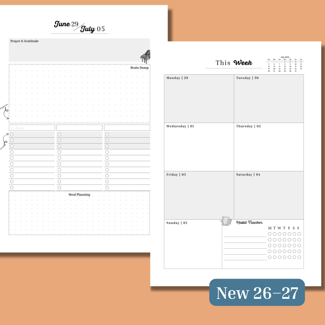 *Pre-Order* Home Management & Homeschool Planner Bundle — Blush Grace (Planner + Daily Pages) (2026–2027)
