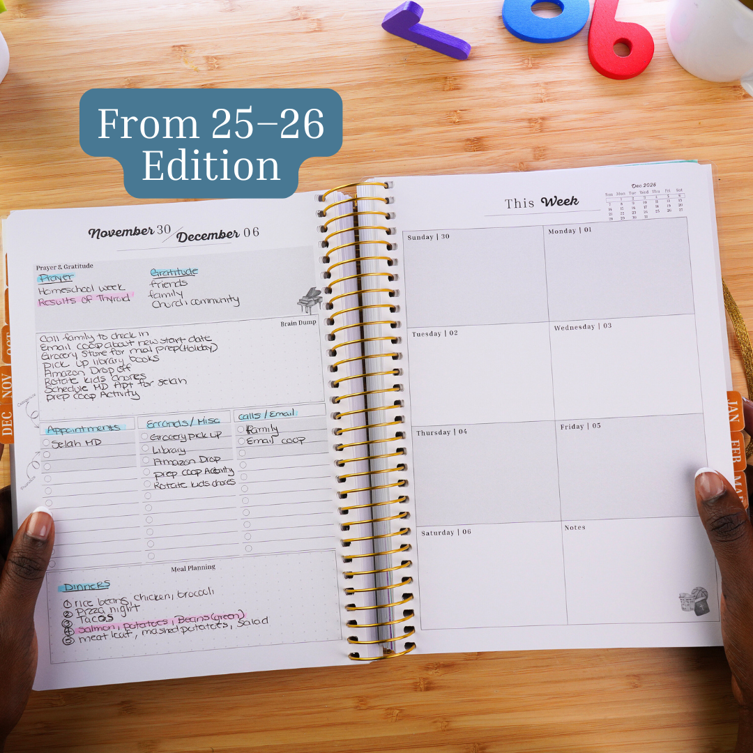 *Pre-Order* Home Management & Homeschool Planner Bundle — Blush Grace (Planner + Daily Pages) (2026–2027)